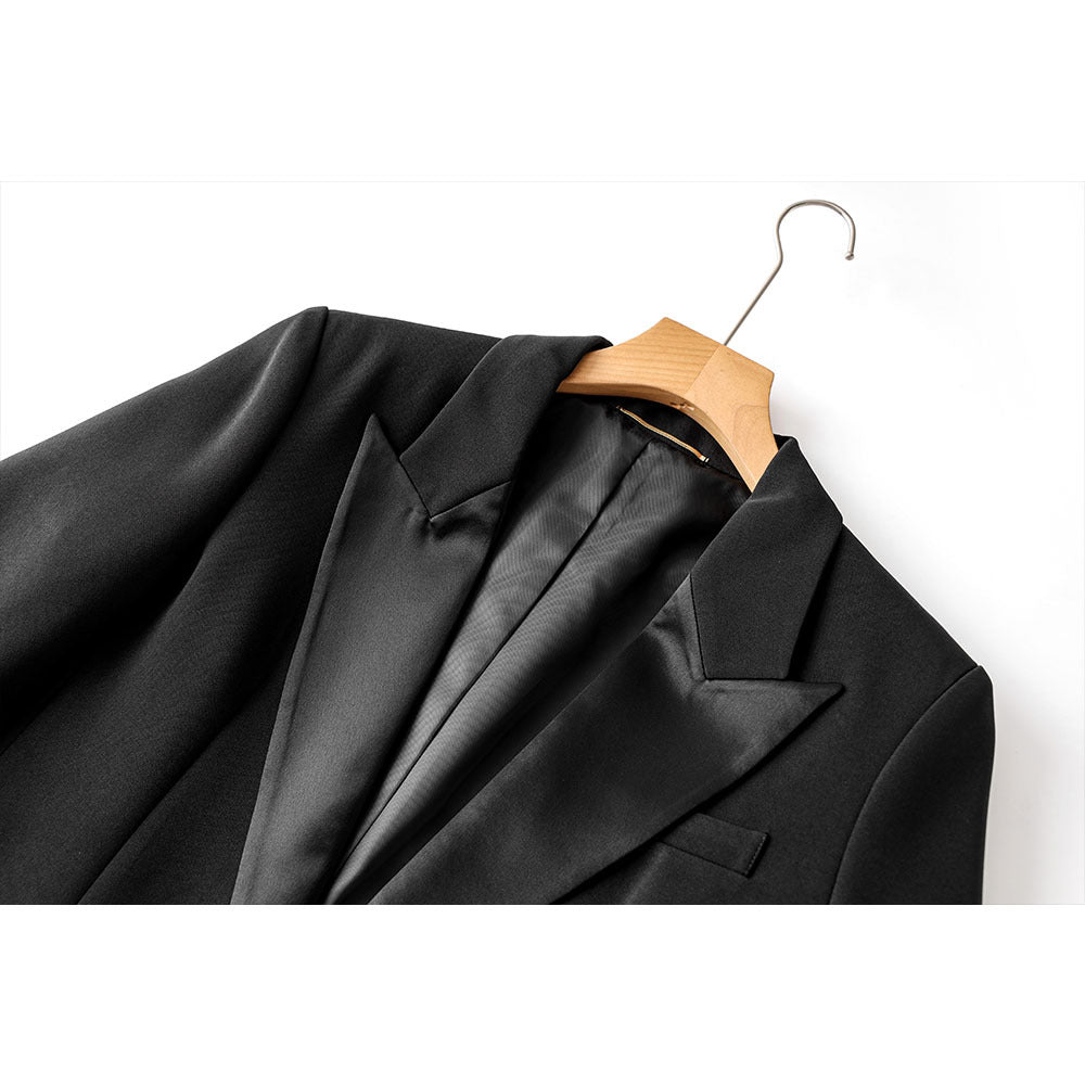 Women's Quality Acetate Collar Stitching Draping Fabric Wide Blazers