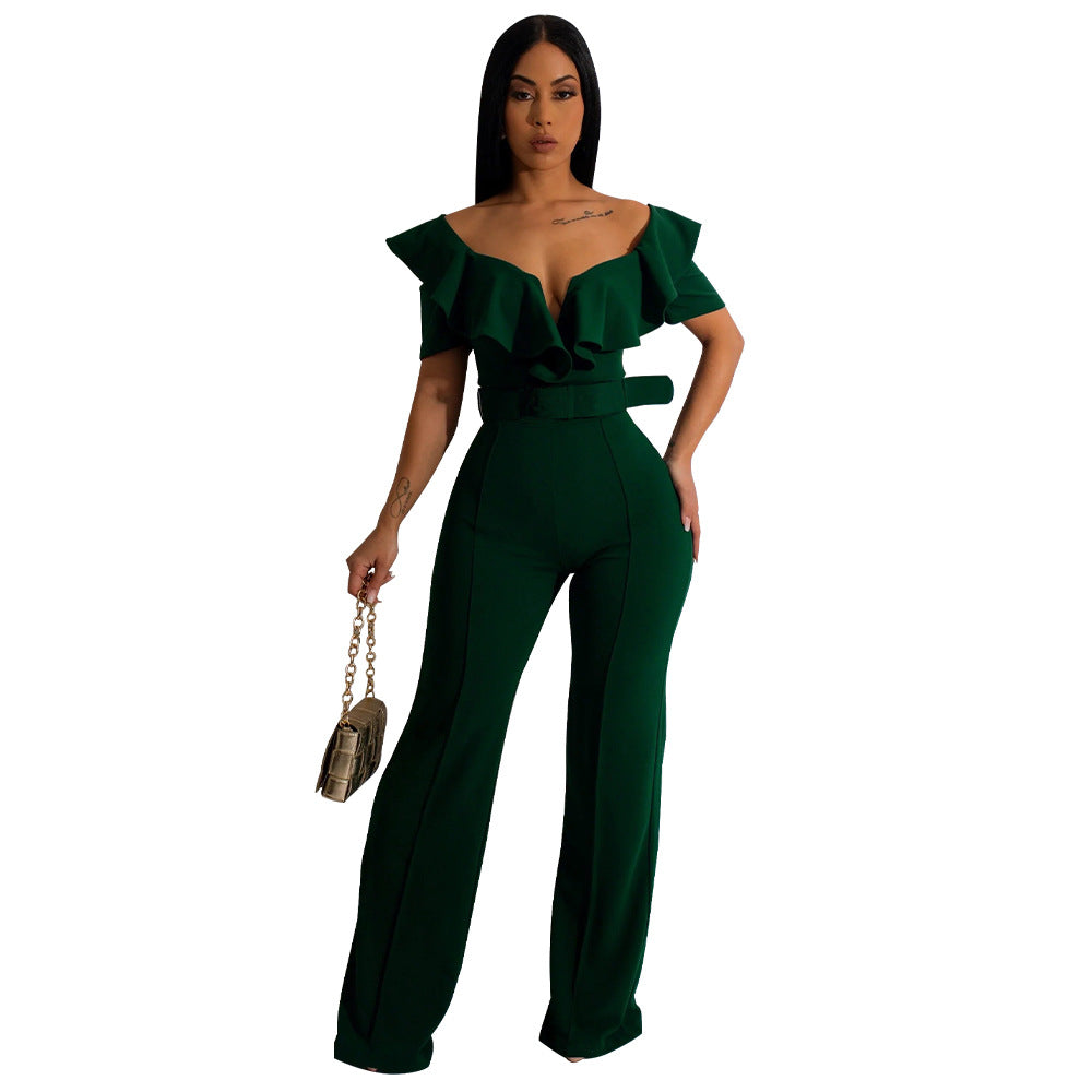Women's Versatile Flounce Sexy Waist Trimming Jumpsuits