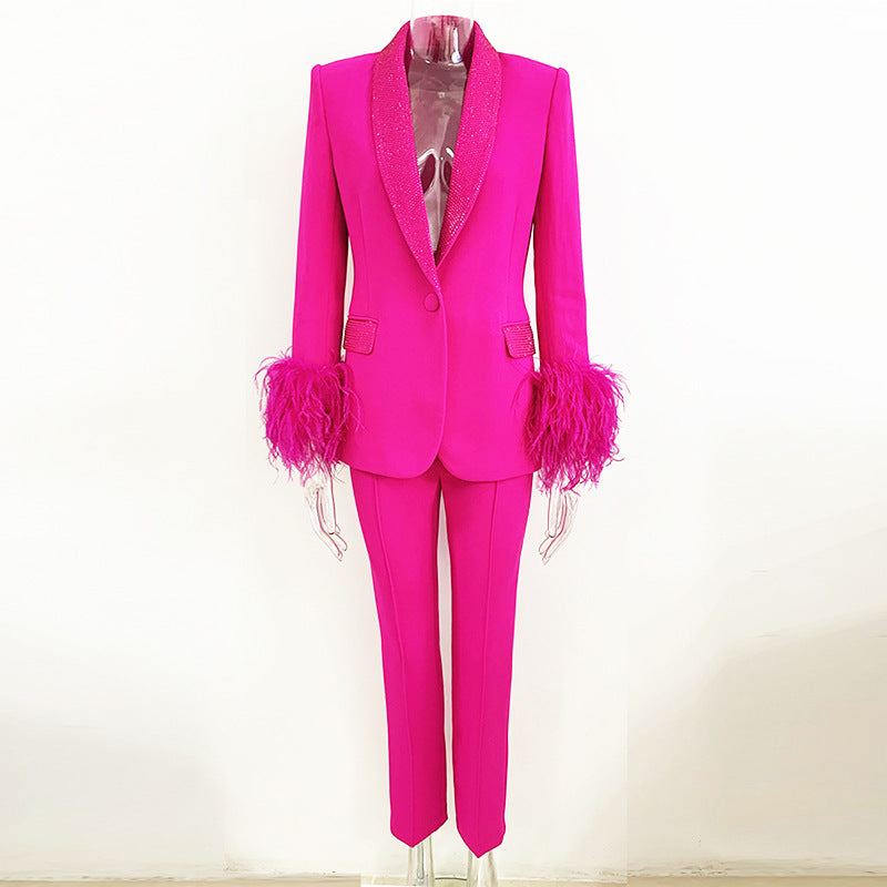 Luxury Ostrich Feather True Feathers Hot Rhinestone Blazers