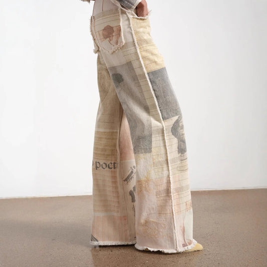 Style Retro Loose Print Design Wide Leg Jeans