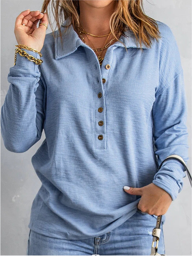 Women's Solid Color Single-breasted Lapel Long Sleeve Loose Sweaters