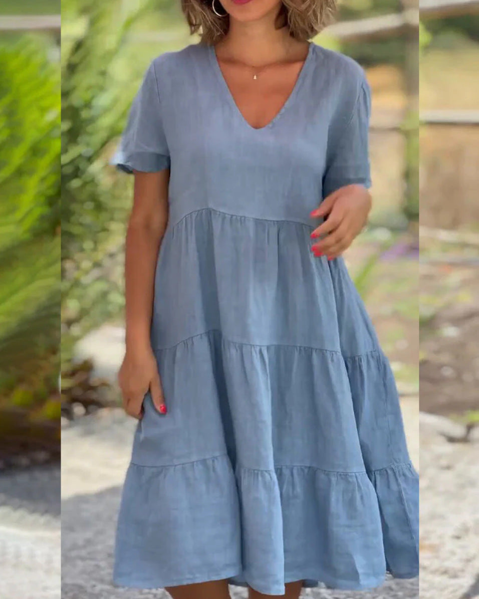 Women's Fresh Sweet Solid Color Wide Hem Dresses