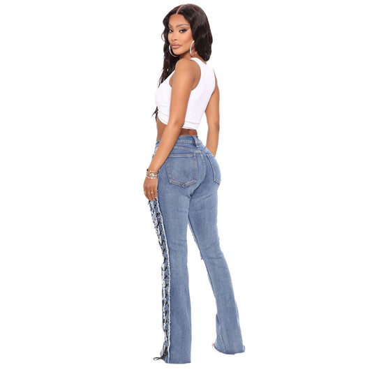 Women's Corns Wearing Rope High Elastic Sexy Jeans