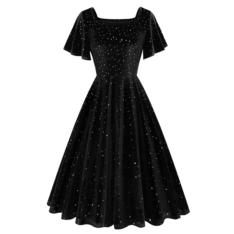Floating Sleeve Bronzing Veet Retro Dress Dresses