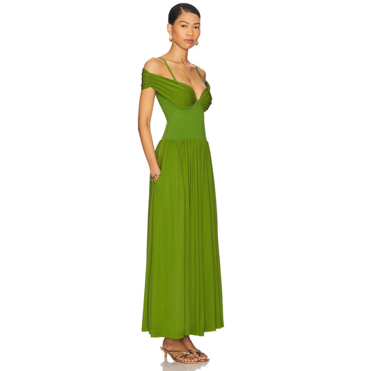 Minority Elegant Slimming Square Collar Pleated Dresses