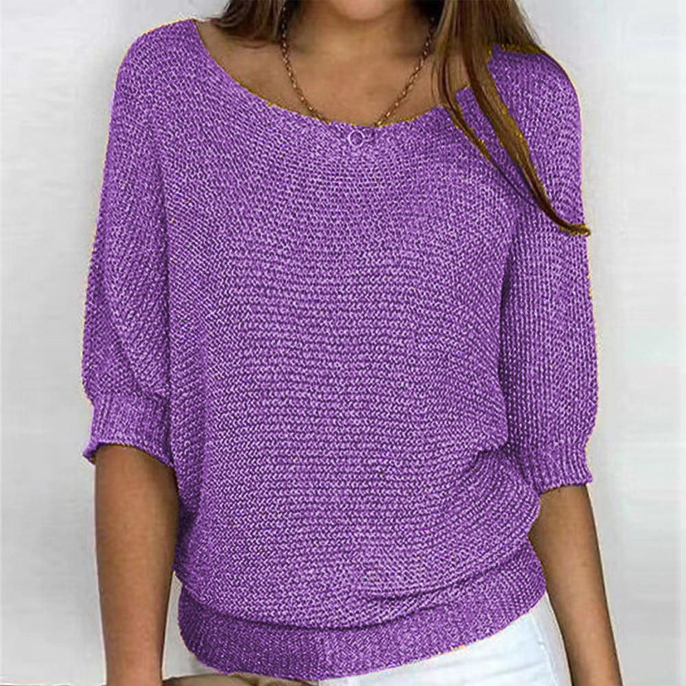 Women's Solid Color Round Neck Temperament Elegant Knitwear
