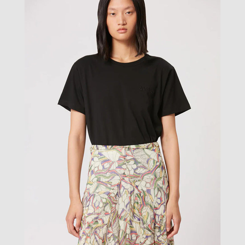 Women's North American Niche Letters Embroidery Cotton Black Blouses