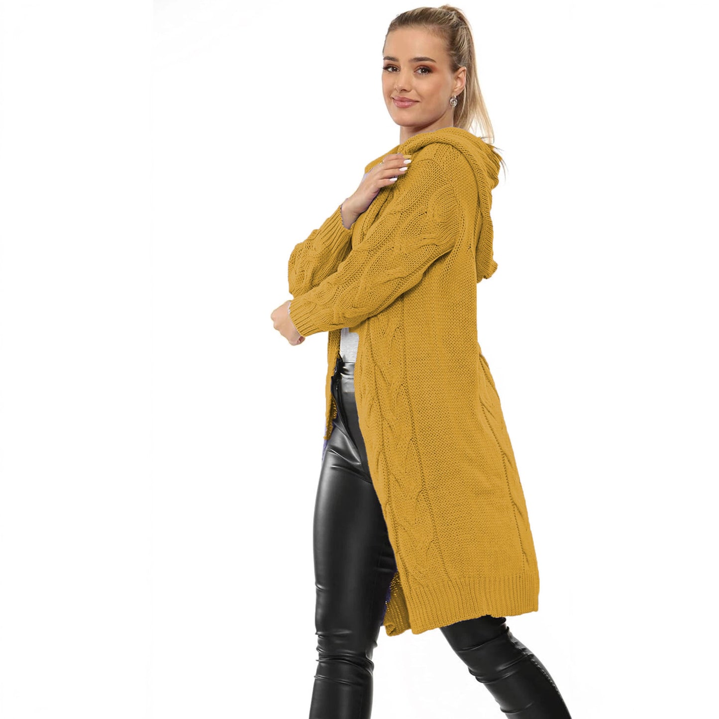 Women's Large Long Hooded Knit For Knitwear