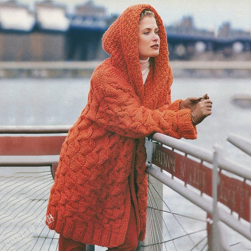 Women's Glamorous Twist Woven Thickened Hooded Knitwear
