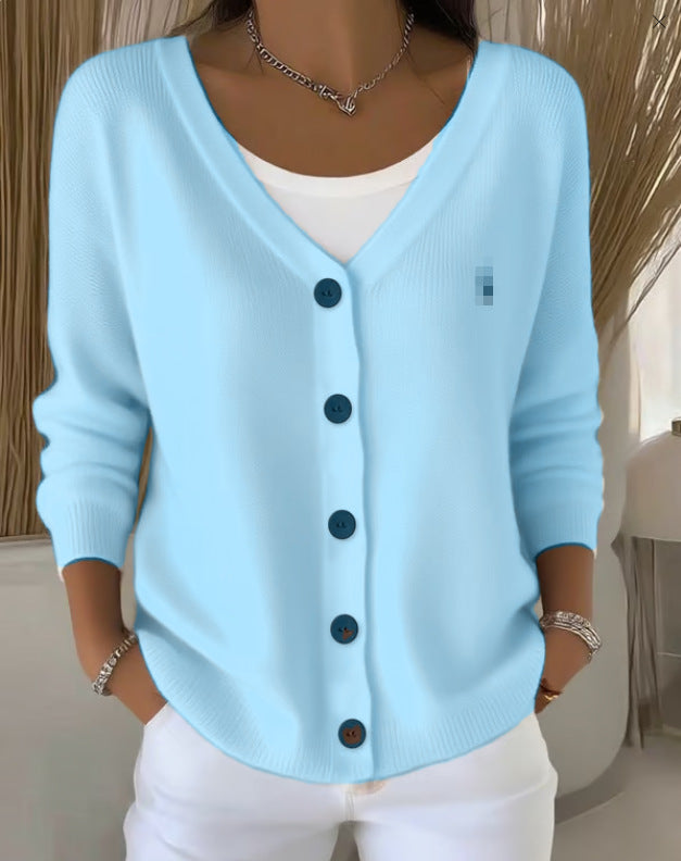 Women's Solid Color Knitted Button Loose Casual Sweaters