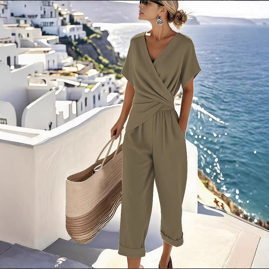 Women's Summer Solid Color Irregular Sleeve Fashion Casual Suit