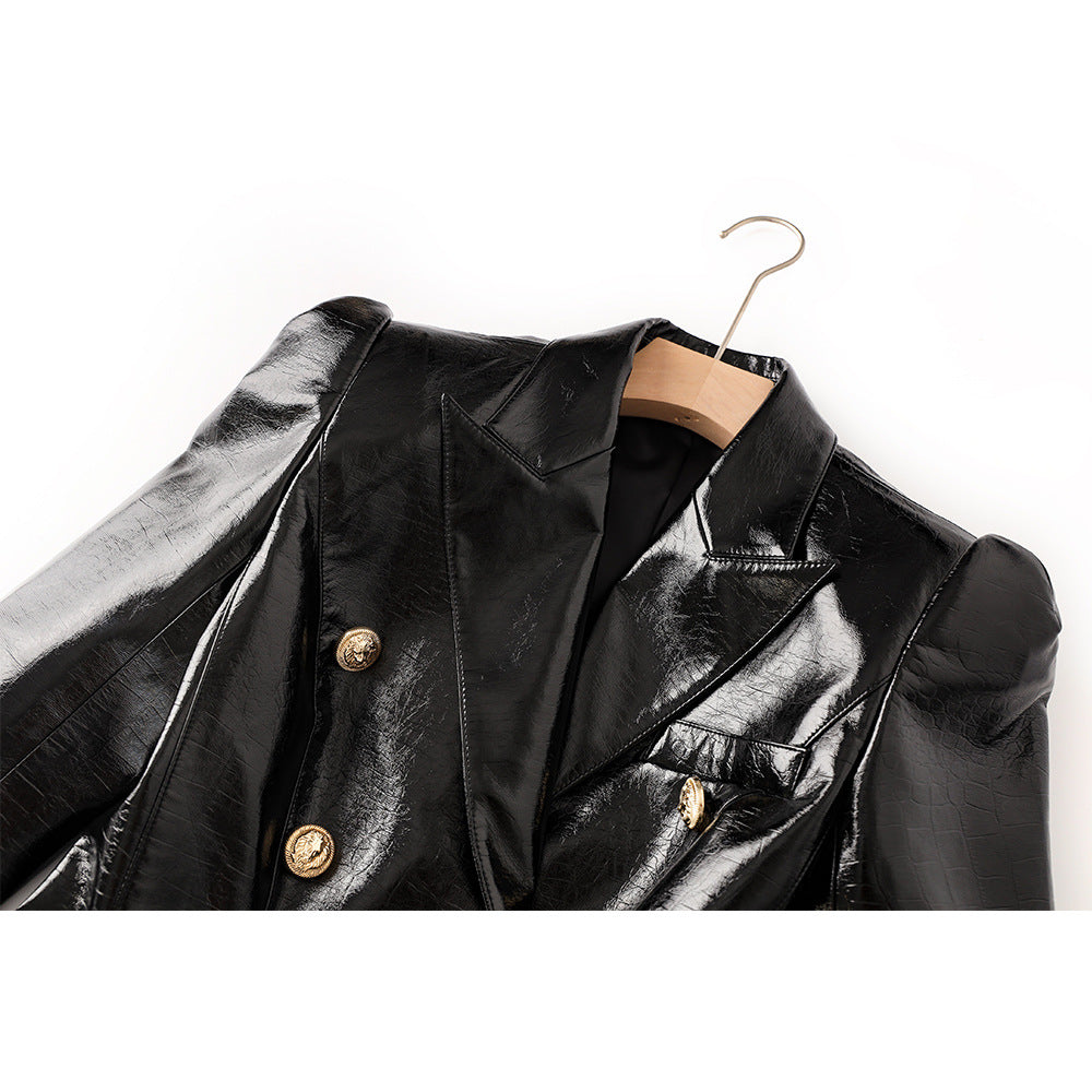 Leather Glossy Shrug Slim Fit Small Blazers