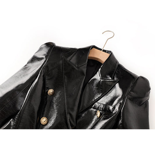 Leather Glossy Shrug Slim Fit Small Blazers