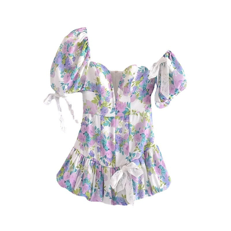Romantic Fantasy Asymmetric Puff Sleeve Dress Skirts