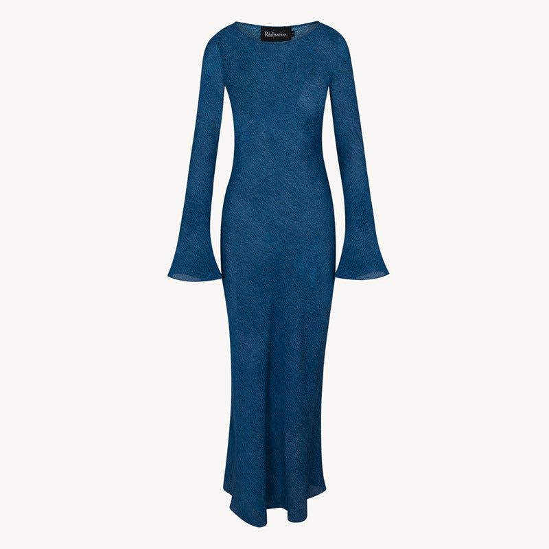 Women's Blue Sexy Silk Long Sleeve Dress Sun Protection Dresses