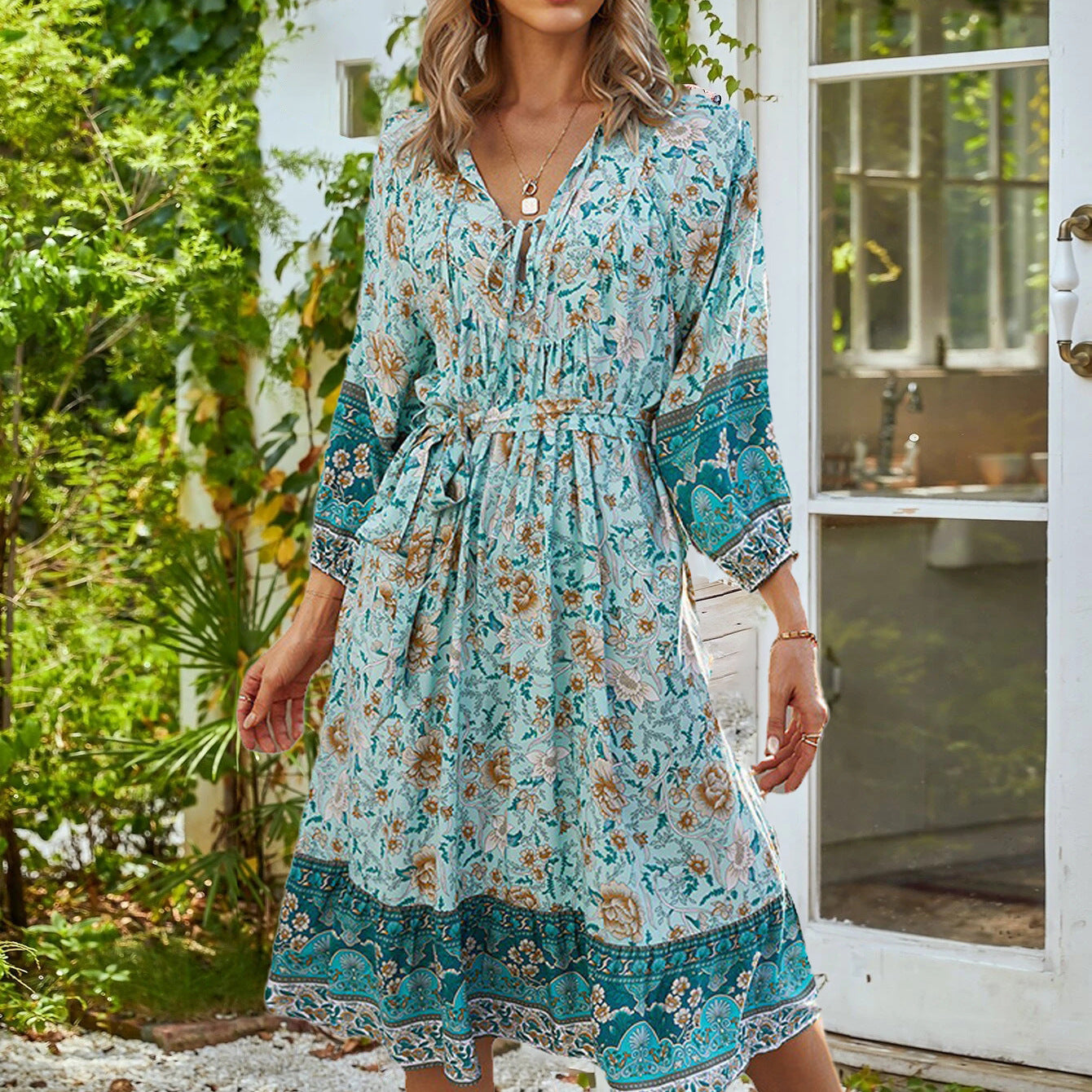 Women's Rayon Lace Printing Bohemian Dress Dresses
