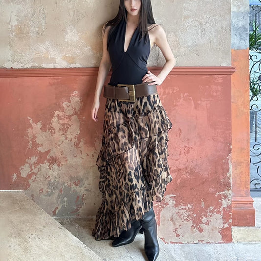 Women's Summer Street Fashion Leopard Print High Skirts