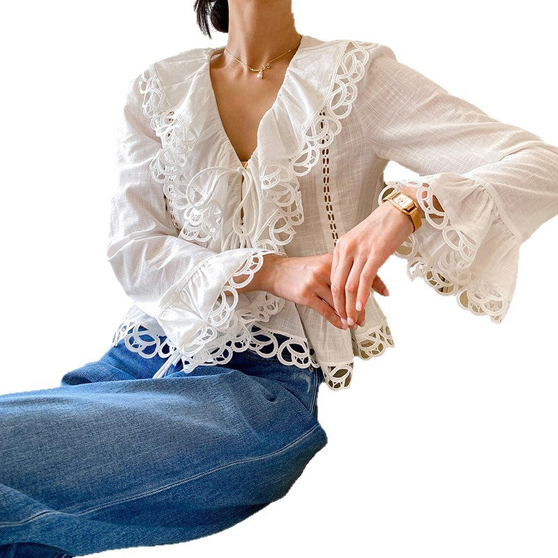 Women's White Shirt Long Sleeve French Design Blouses