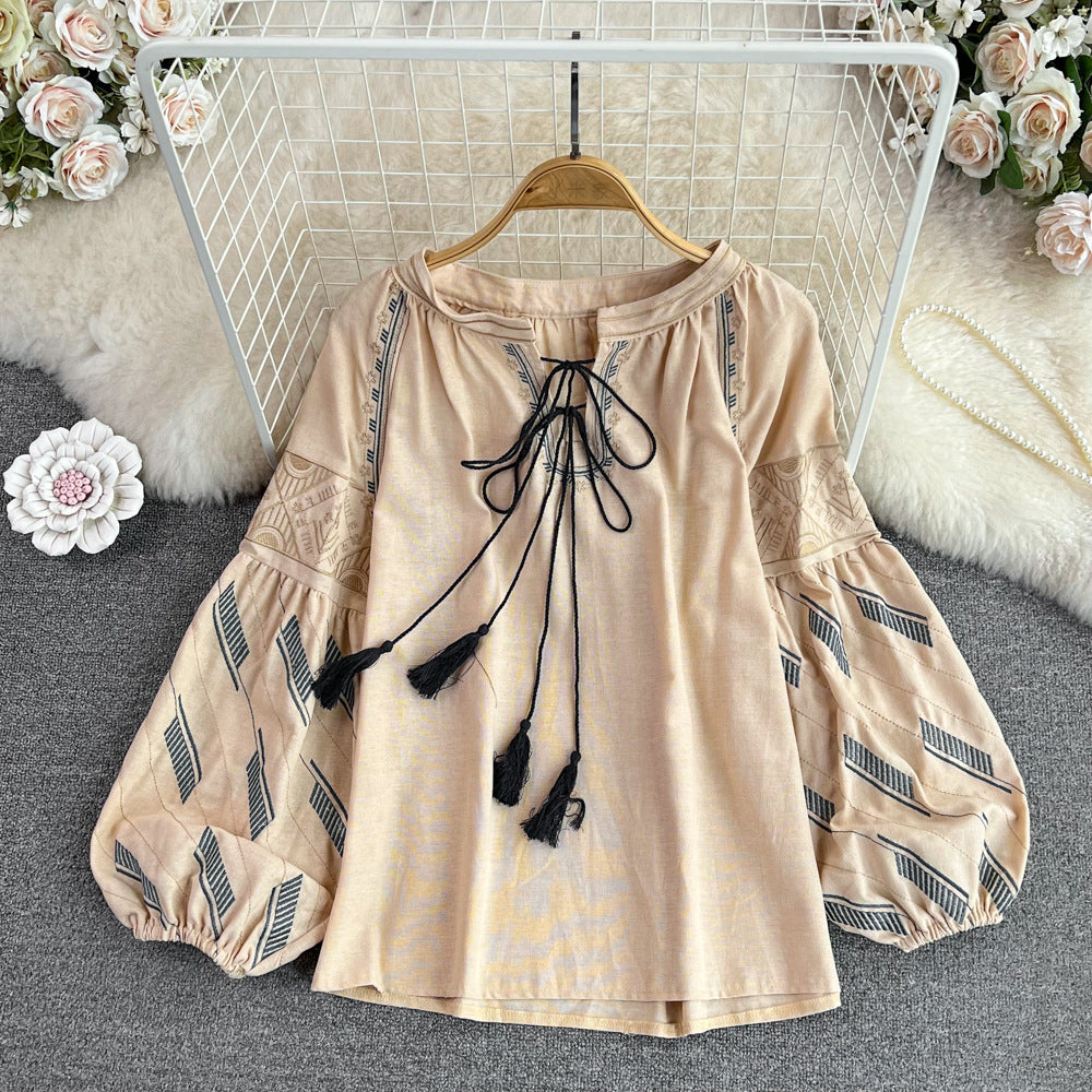 Retro Style Lantern Long Sleeve Loose Tops