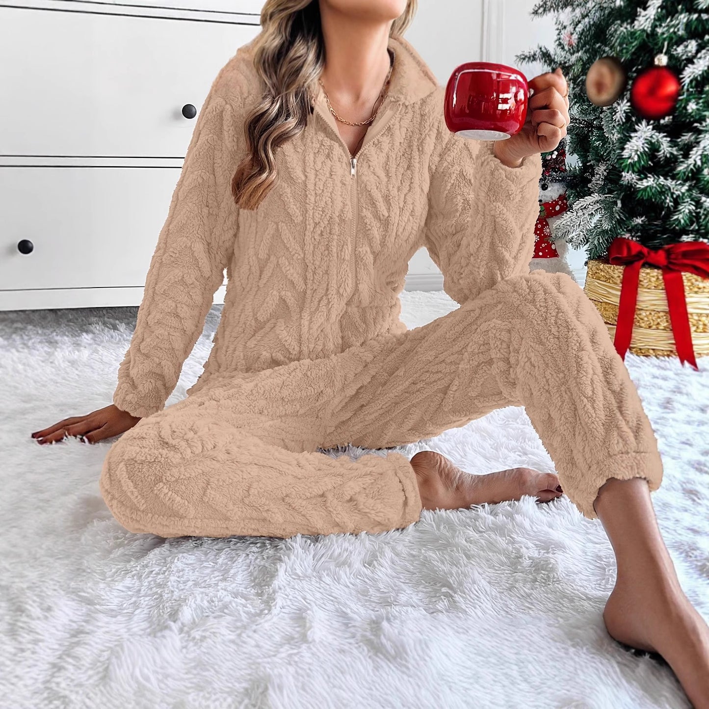 Women's Christmas One-piece Pajamas Warm Furry Comfortable Jumpsuits
