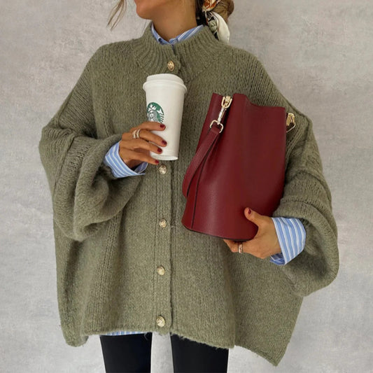 Solid Color Casual Style Button Large Cardigans