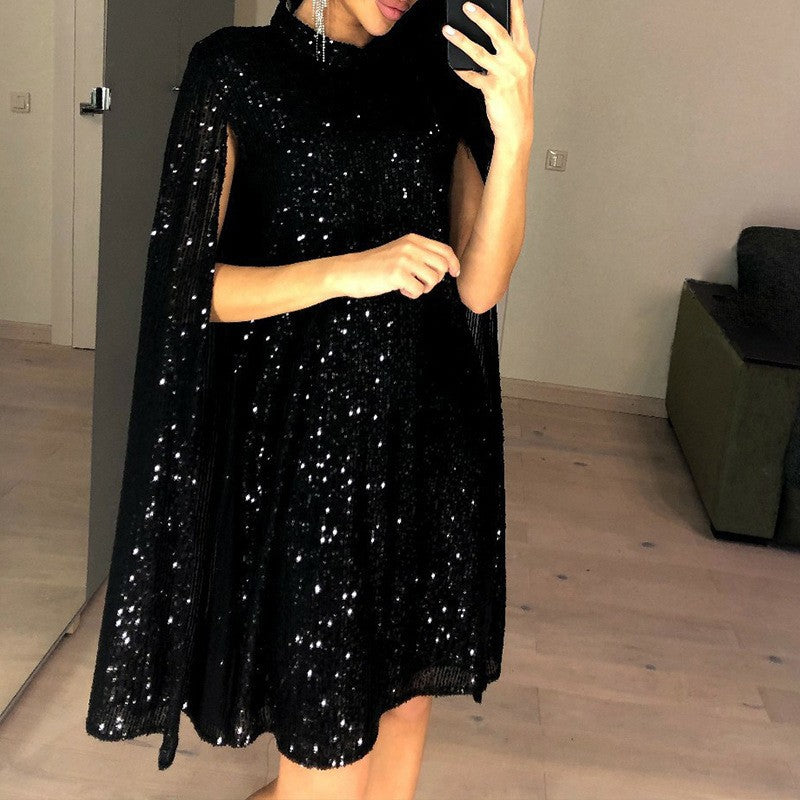 Women's Spring Small Stand Collar Sequins Dress Dresses
