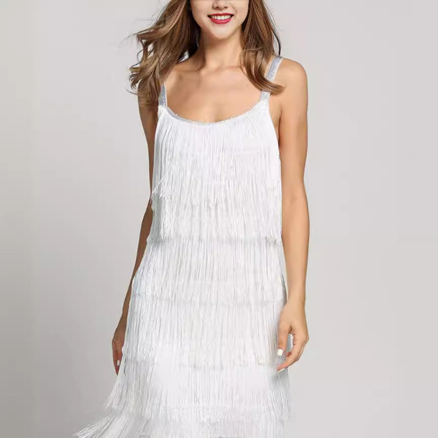 Women's Style Stitching Tassel Sleeveless A- Line Dresses