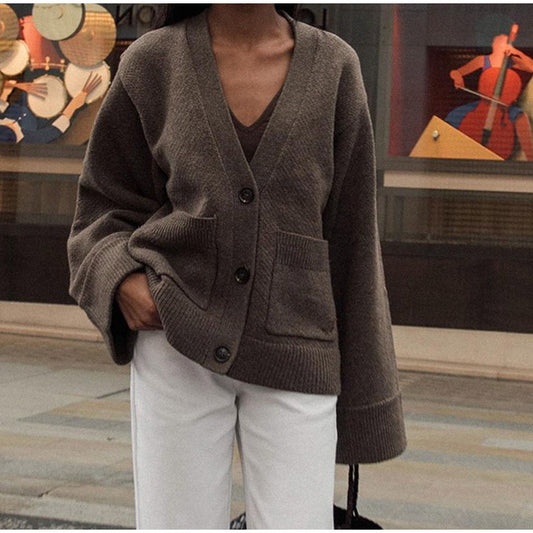Solid Color Single-breasted Lazy Comfortable Warm Waist Knitwear