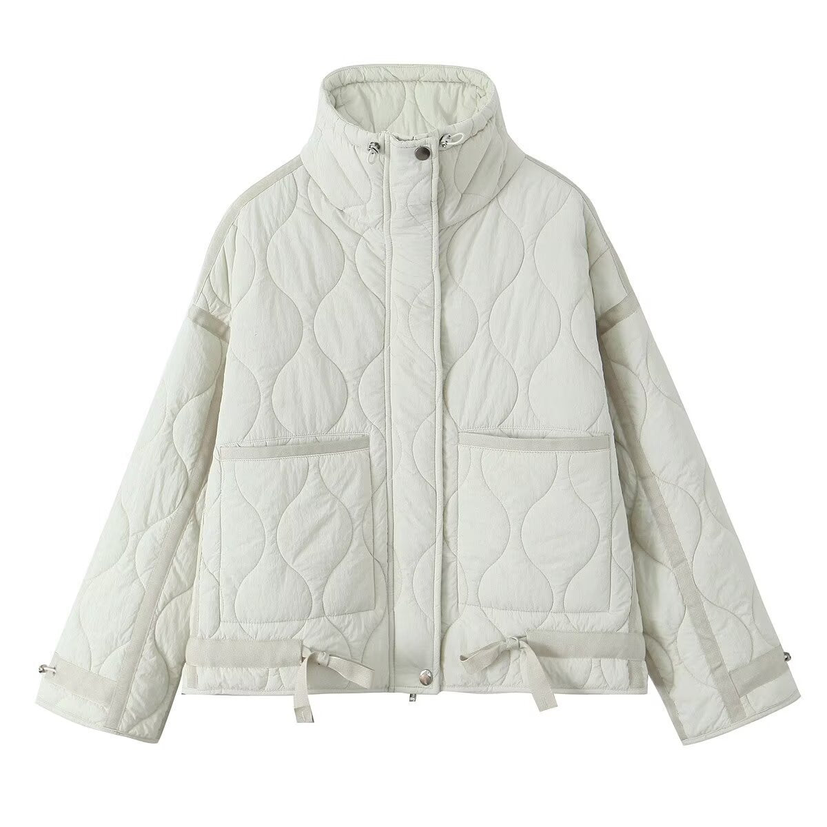 Women's Fashion Stand Collar Water Ripple Loose Coats