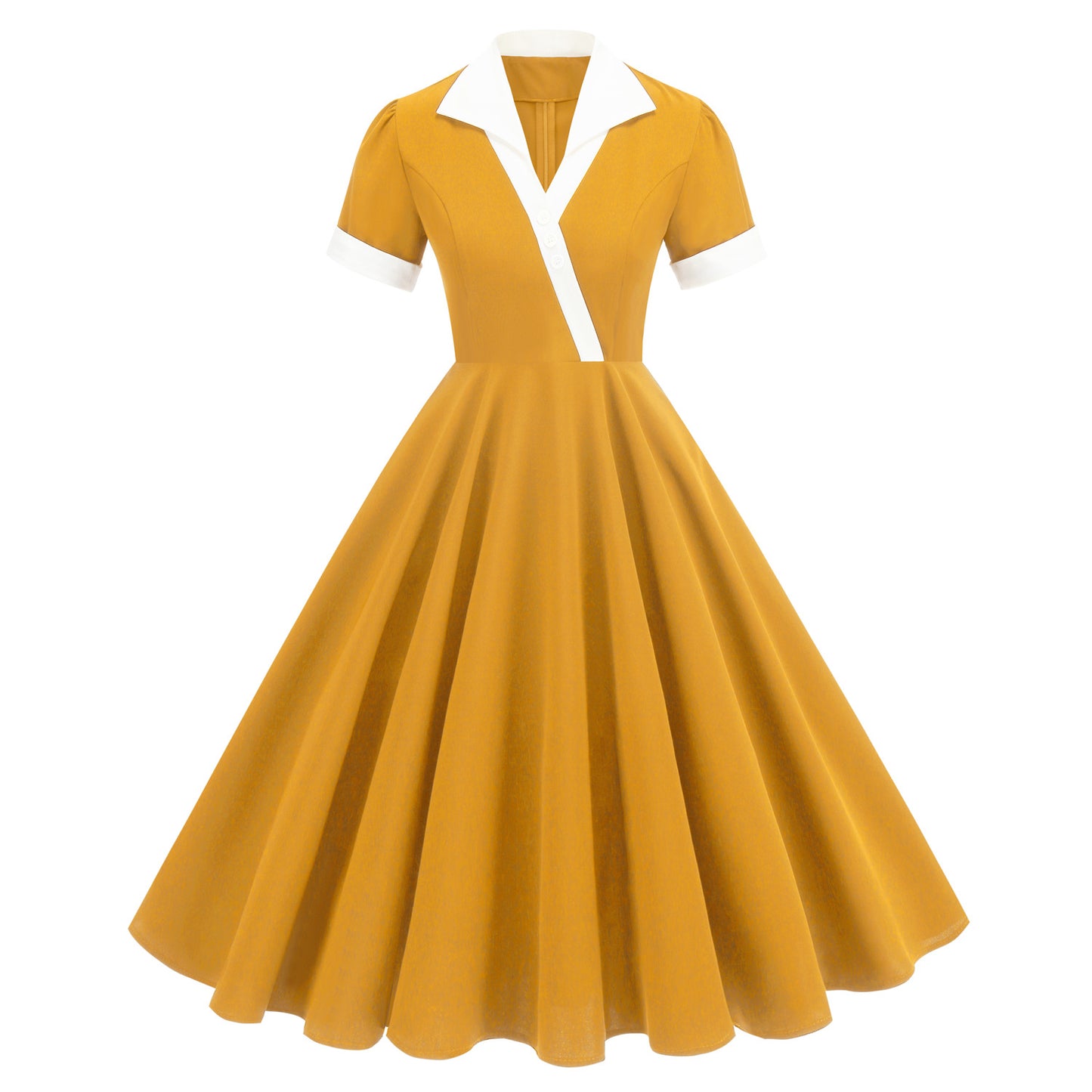 Hepburn Style Retro Contrast Color Minimalist White Dresses
