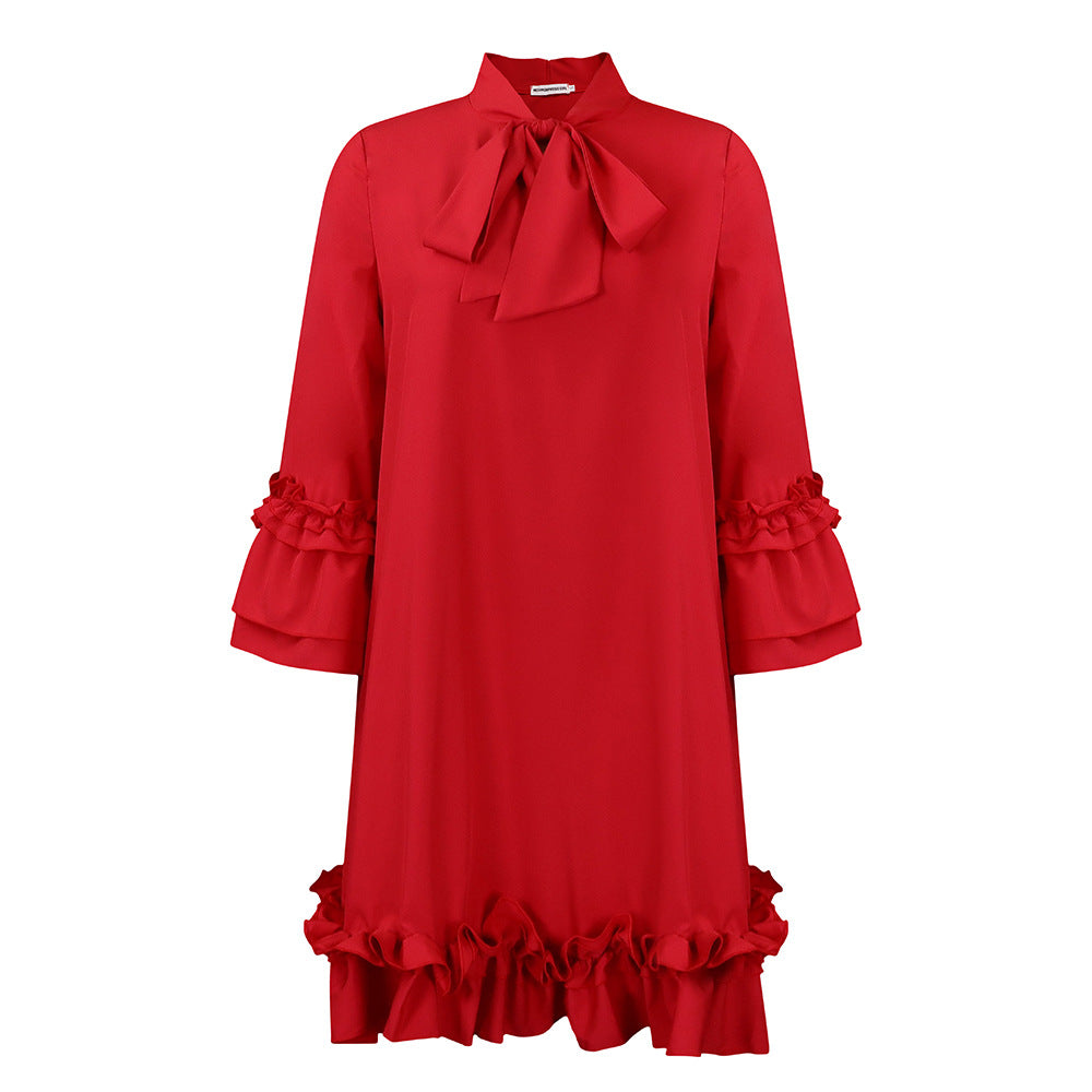 Women's Loose Casual Ruffle Sleeve Solid Color Dresses