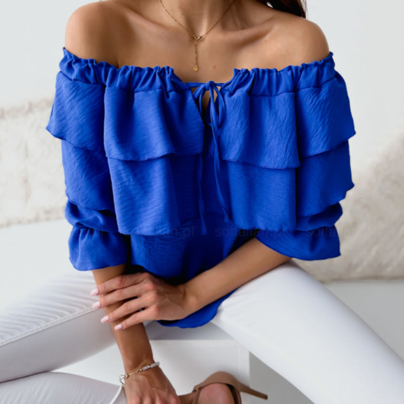 Women's Shoulder Tied Lotus Leaf Casual Loose Blouses