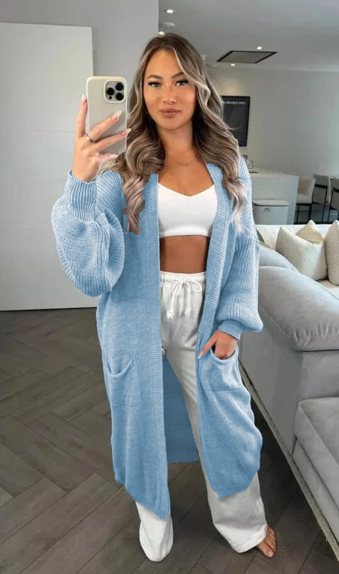 Women's Knitted Solid Color Loose Long Pocket Knitwear