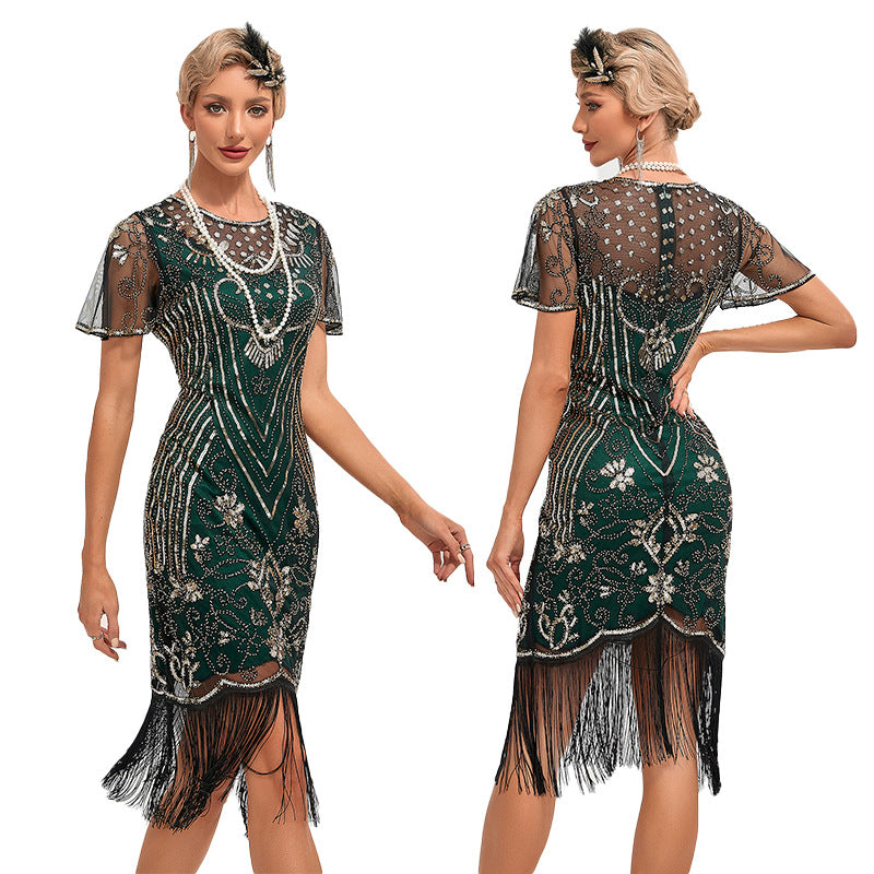 Vintage Sequined Dress Tassel Party Banquet Wedding Dresses