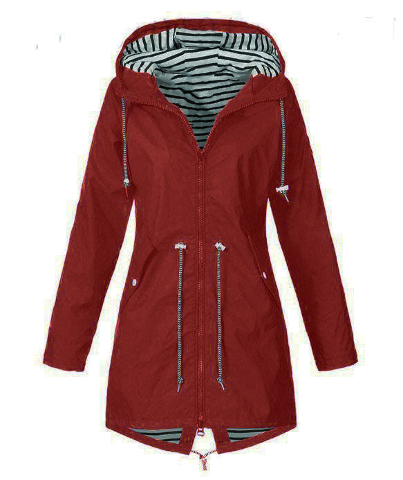 Striped Shell Outer Wear Waterproof Hooded Coats