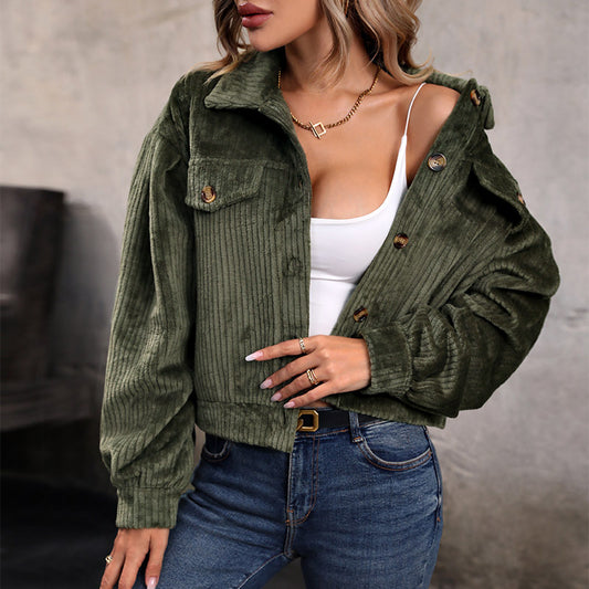 Women's Warm Plush Casual Solid Color Green Coats