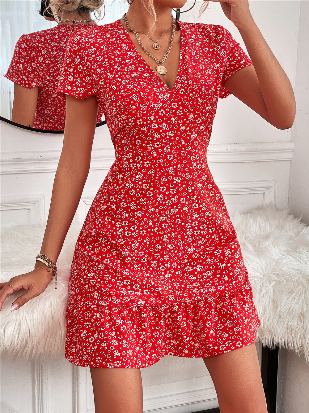 Women's Summer Sexy Deep Dotted Floral Elegant Dresses