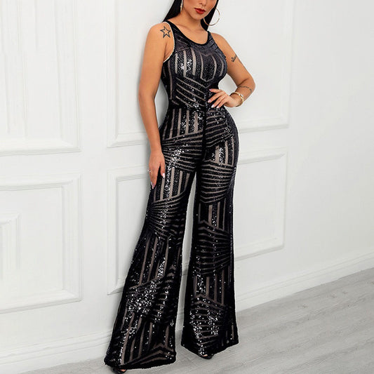 Noble Temperament Sequin Sequined Sleeveless Pullover Pants
