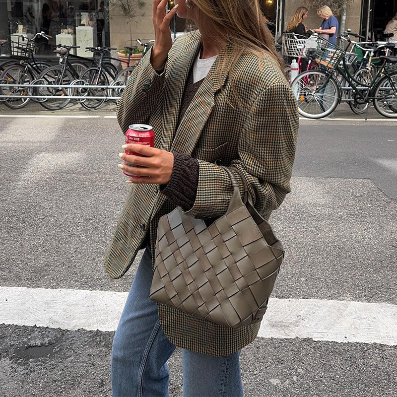 Women's French Style Temperament Simple Plaid Autumn Suits