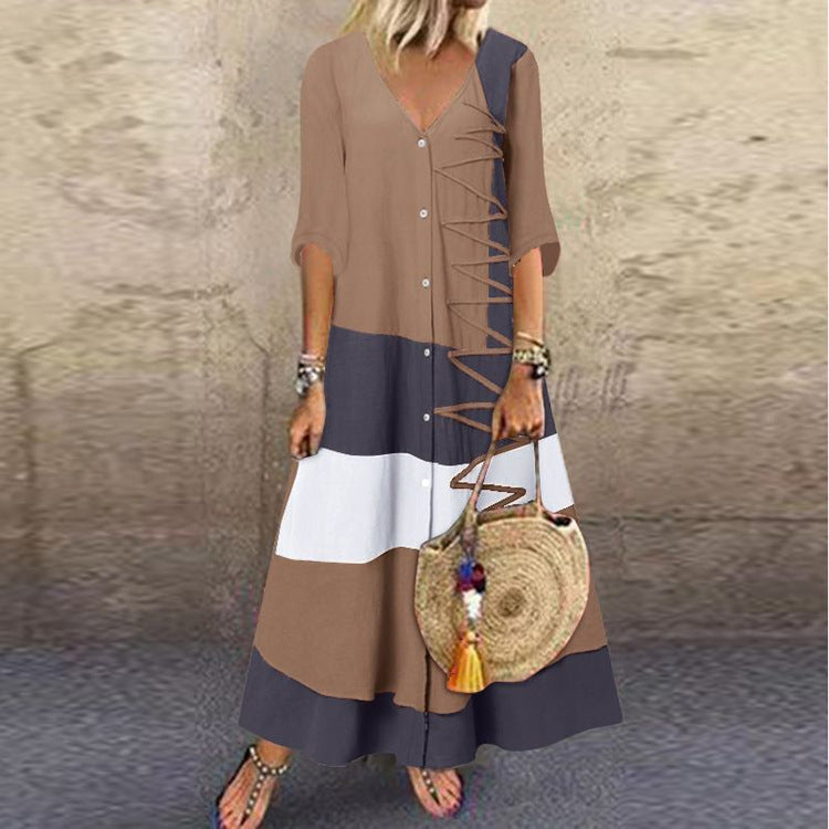 Summer Collar Sleeve Printed Long Dress Skirts