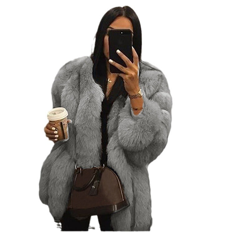 Women's Faux Fur Fox Mid-length Artificial Color Coats