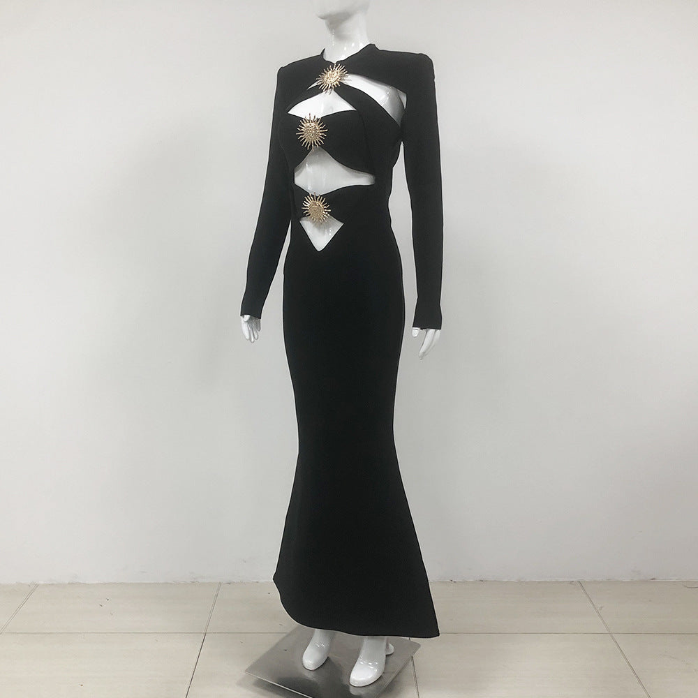 Women's Autumn Long Sleeve Black Dress Party Dresses