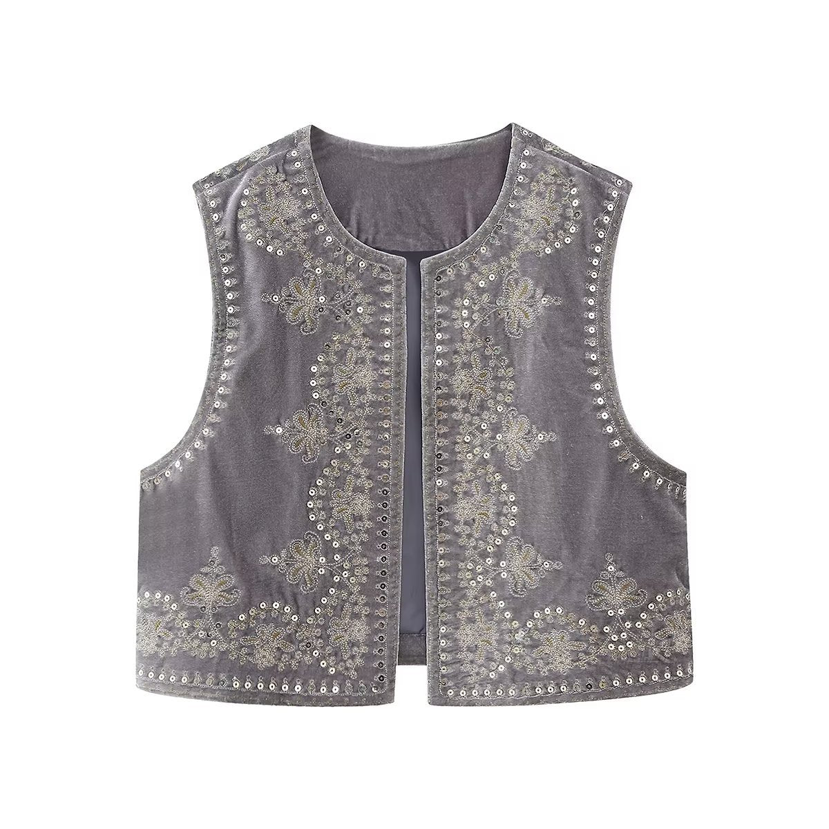 New Unique Cool Sequin Embroidery Veet Vests