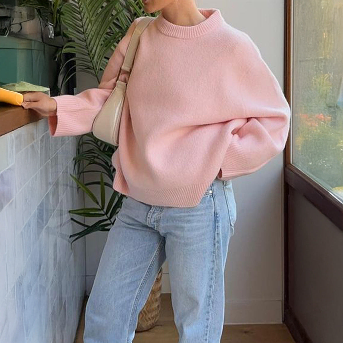 Women's Casual Woolen Solid Color Long Sleeve Sweaters