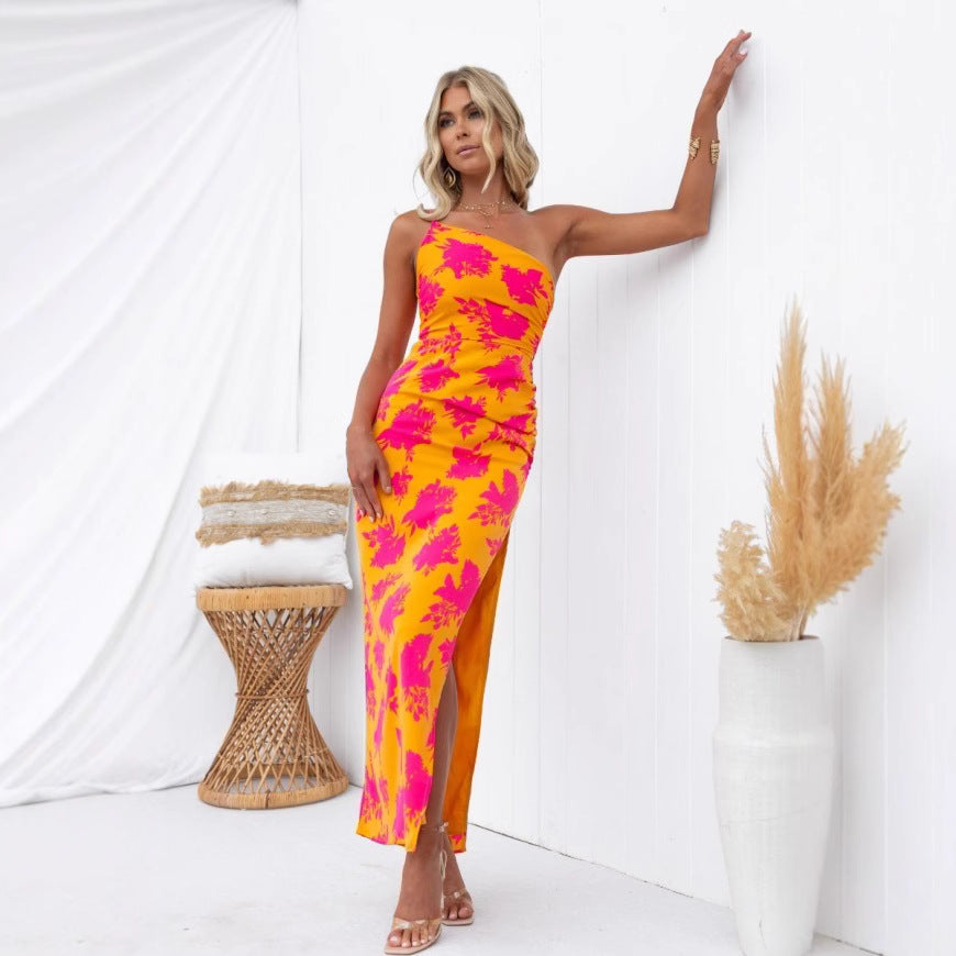 Fashion Elegant Slant Shoulder Tight Side Dresses