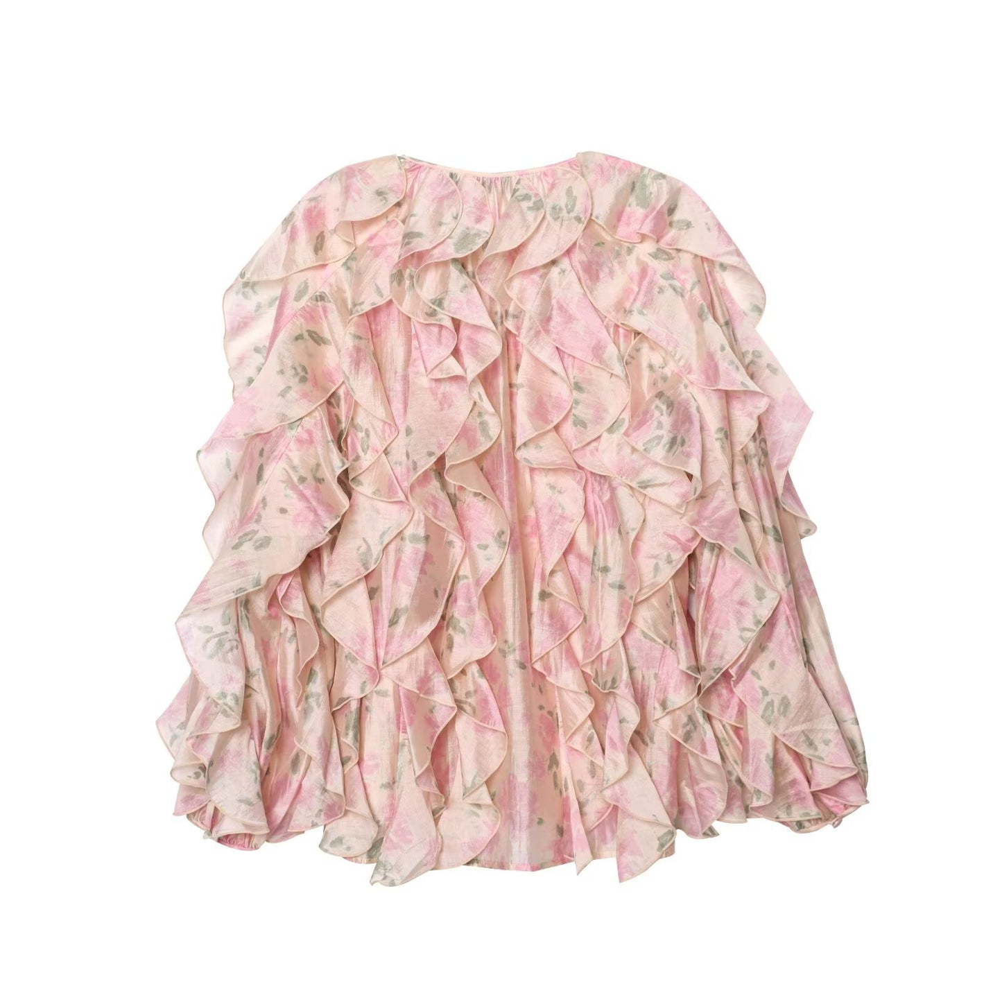 Women's Spring Ruffled Long Sleeve Printed Shirt Clothing
