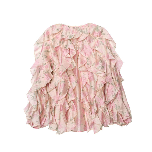 Women's Spring Ruffled Long Sleeve Printed Shirt Clothing