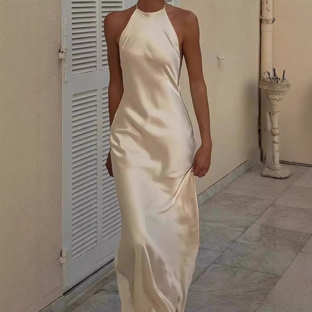 Backless Halter Suspender Dress Simple Imitation Dresses