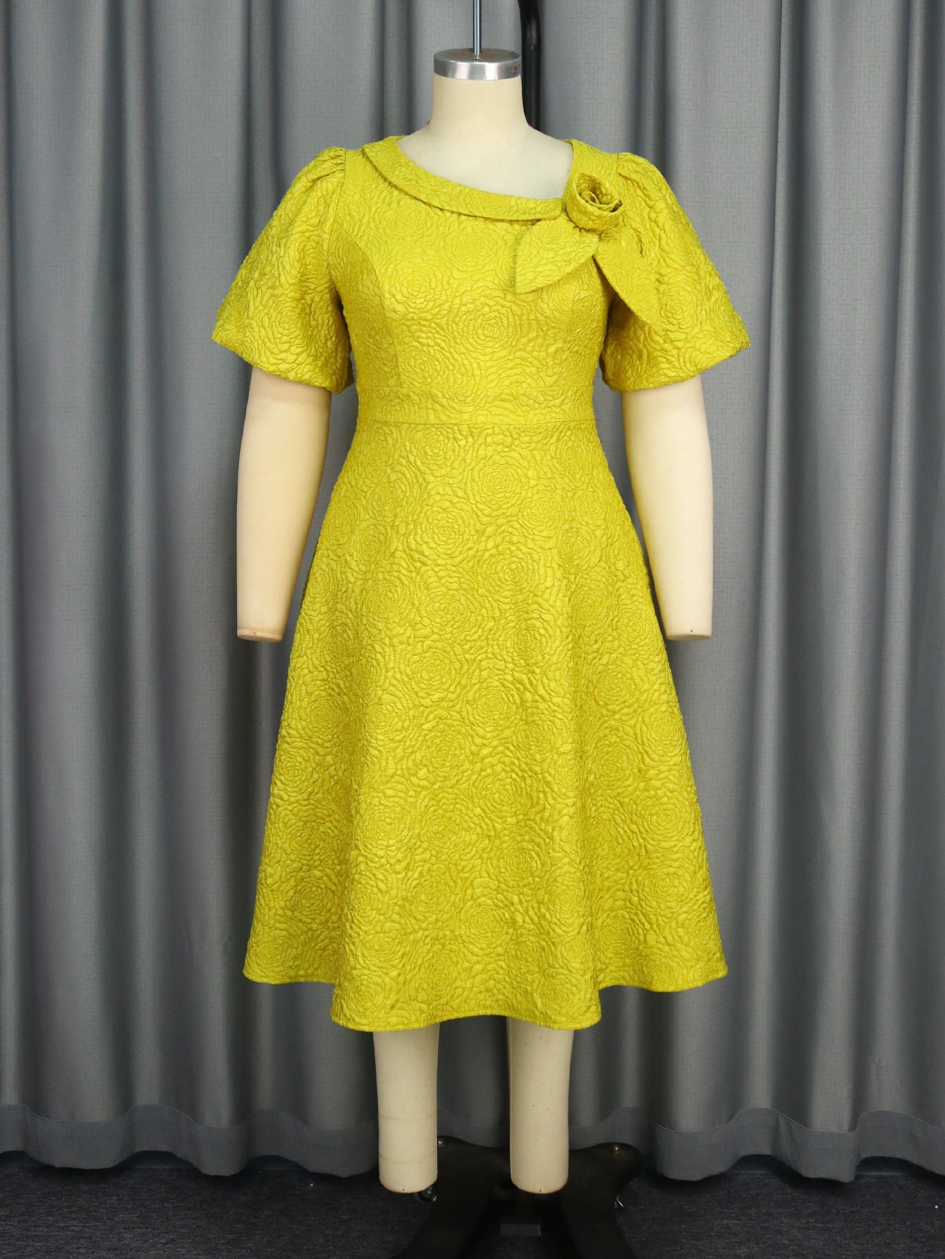 Jacquard Fabric Flowers Dress African A- Dresses