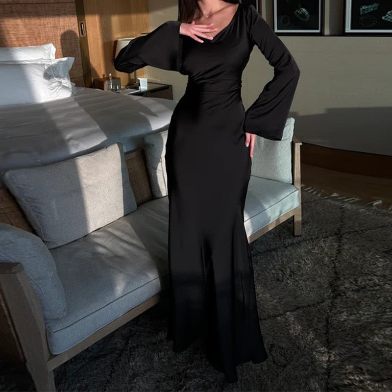 Women's Round Neck Long Sleeve National Style Temperament Dress